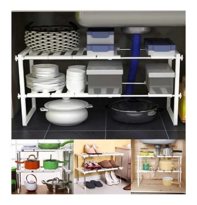 ORGANIZADOR MULTIFUNCIONAL CON REPISA AJUSTABLE PARA COCINA Y HOGAR - 2