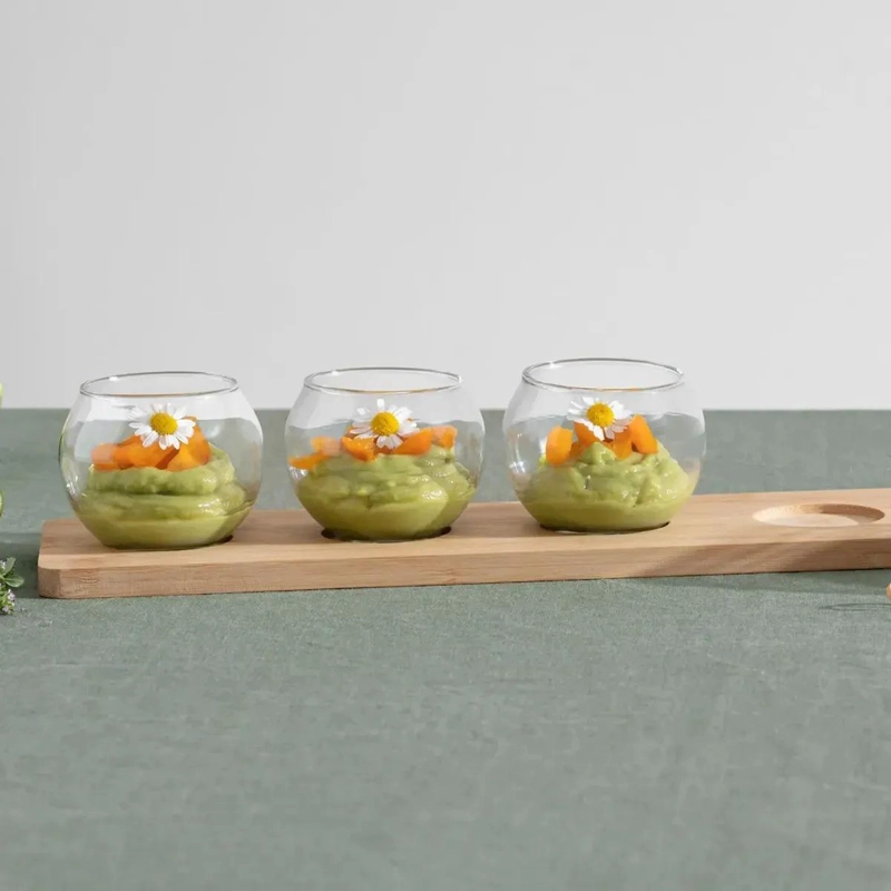 SET DE APERITIVO CON 5 PIEZAS DE VIDRIO Y BANDEJA DE BAMBU - 2