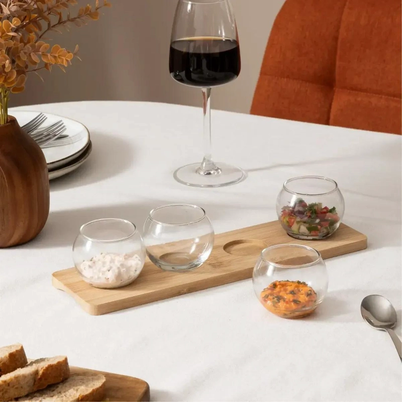 SET DE APERITIVO CON 5 PIEZAS DE VIDRIO Y BANDEJA DE BAMBU - 3