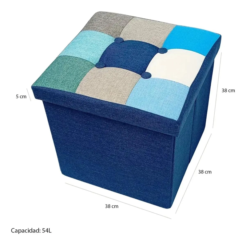 PUFF BAUL PLEGABLE ORGANIZADOR DE TELA MIX AZUL 38X38 CM - 2
