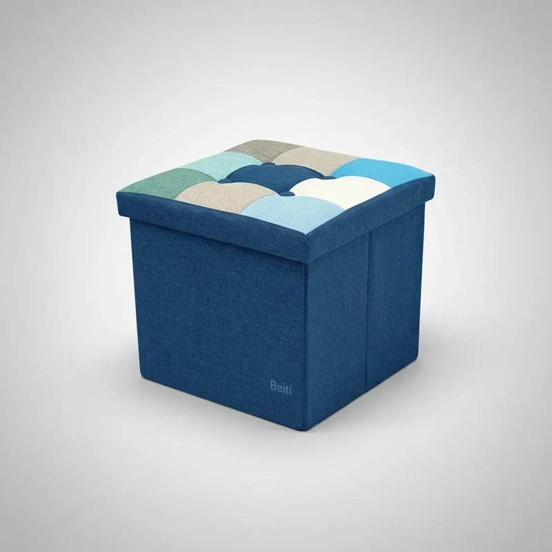 PUFF BAUL PLEGABLE ORGANIZADOR DE TELA MIX AZUL 38X38 CM - 5