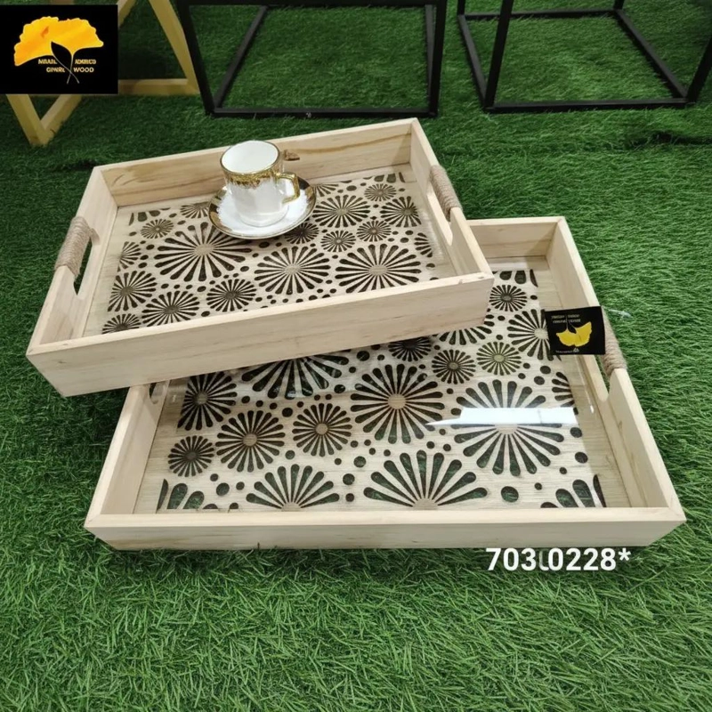 SET DE 2 BANDEJAS DE MADERA PARA SERVIR DESAYUNO 40X30 Y 35X25 CM - 1