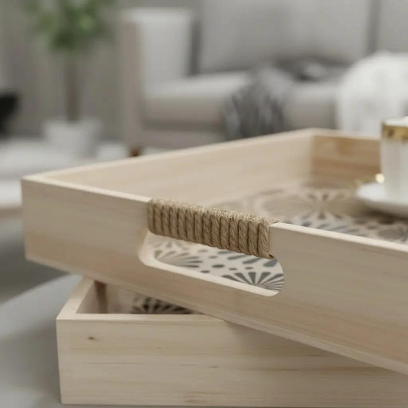SET DE 2 BANDEJAS DE MADERA PARA SERVIR DESAYUNO 40X30 Y 35X25 CM - 2