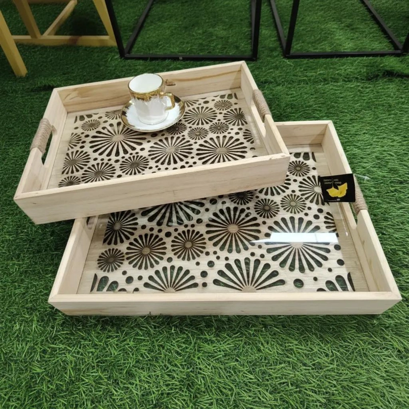 SET DE 2 BANDEJAS DE MADERA PARA SERVIR DESAYUNO 40X30 Y 35X25 CM - 4
