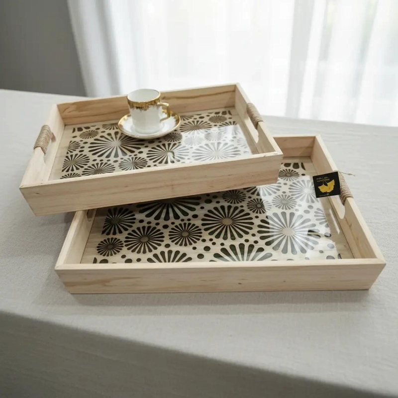 SET DE 2 BANDEJAS DE MADERA PARA SERVIR DESAYUNO 40X30 Y 35X25 CM - 5