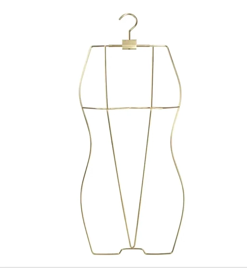 EXHIBIDOR COLGADOR DE TORSO METALICO DORADO PARA ROPA DE DAMA - 3