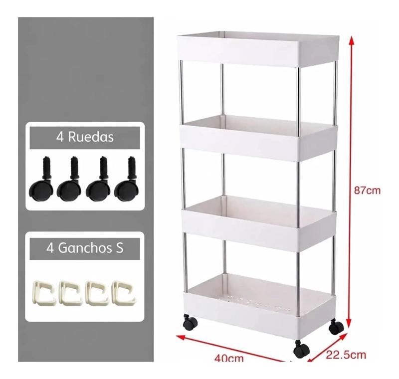 ESTANTE PORTATIL CON RUEDAS PARA BAÑO Y COCINA 22X40X87 CM - 3