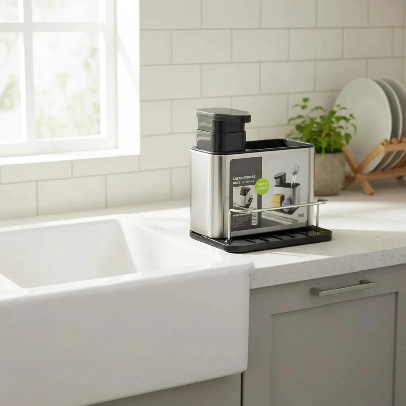 DISPENSADOR DE JABON LIQUIDO PARA LAVALOZAS CON PORTA ESPONJA INTEGRADO Y DISEÑO - 1