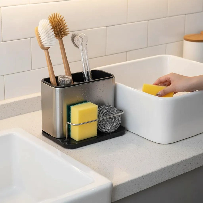 DISPENSADOR DE JABON LIQUIDO PARA LAVALOZAS CON PORTA ESPONJA INTEGRADO Y DISEÑO - 5