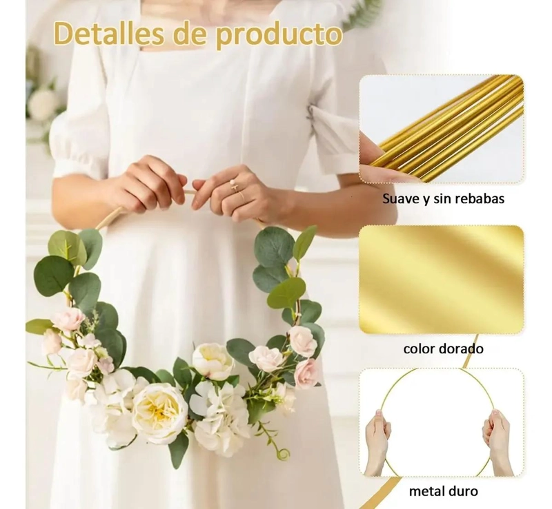 CONJUNTO DE 10 ANILLOS GRANDES ATRAPASUEÑOS CON ARO FLORAL DE METAL Y MACRAME  DE - 3