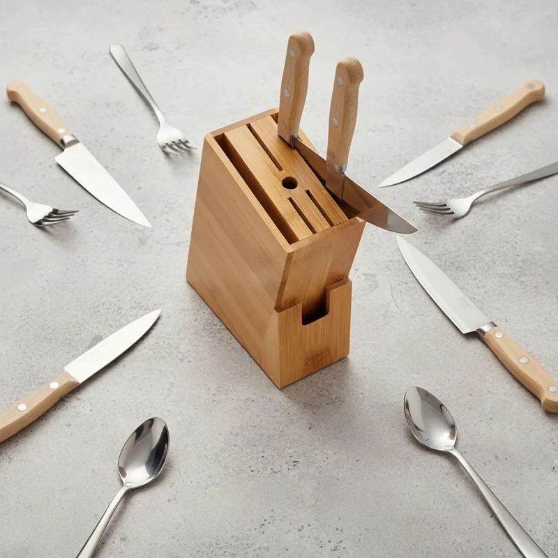 PORTA CUCHILLOS DE BAMBU CON SOPORTE Y ESTANTE PARA COCINA - 1