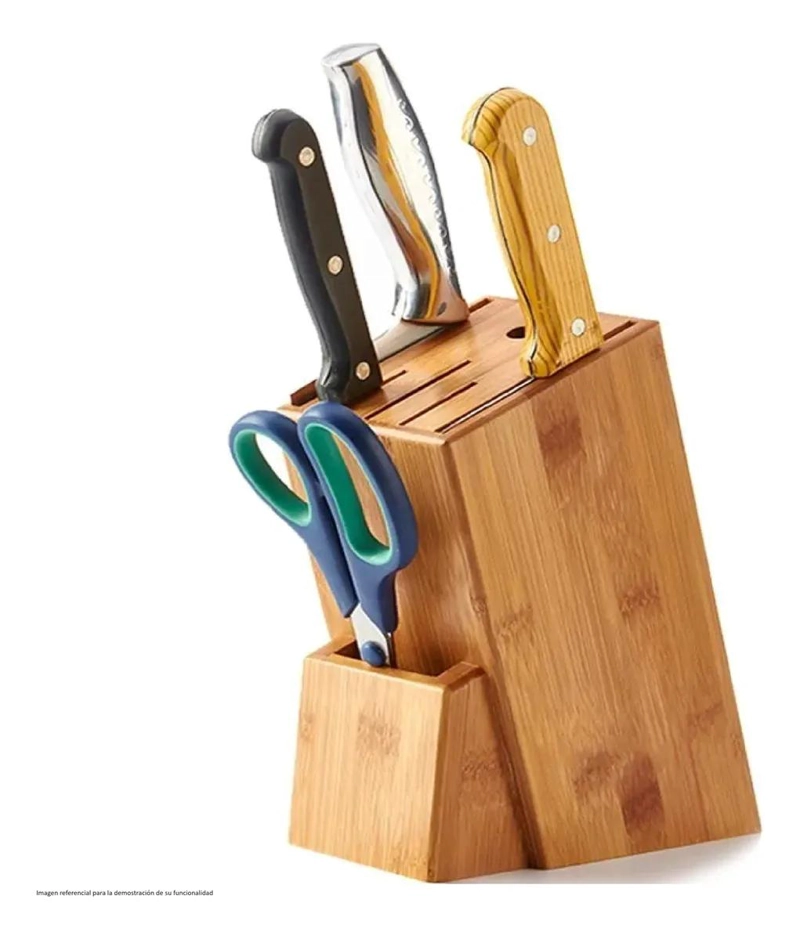 PORTA CUCHILLOS DE BAMBU CON SOPORTE Y ESTANTE PARA COCINA - 3