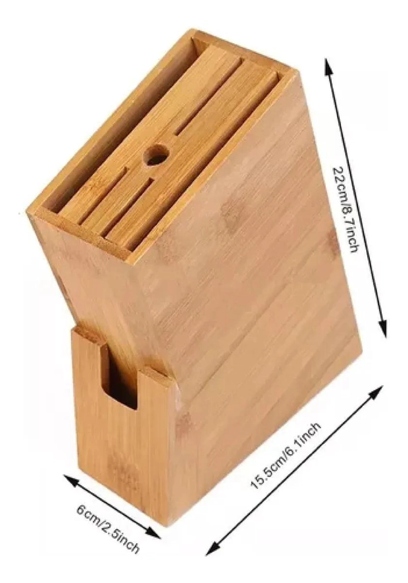 PORTA CUCHILLOS DE BAMBU CON SOPORTE Y ESTANTE PARA COCINA - 4