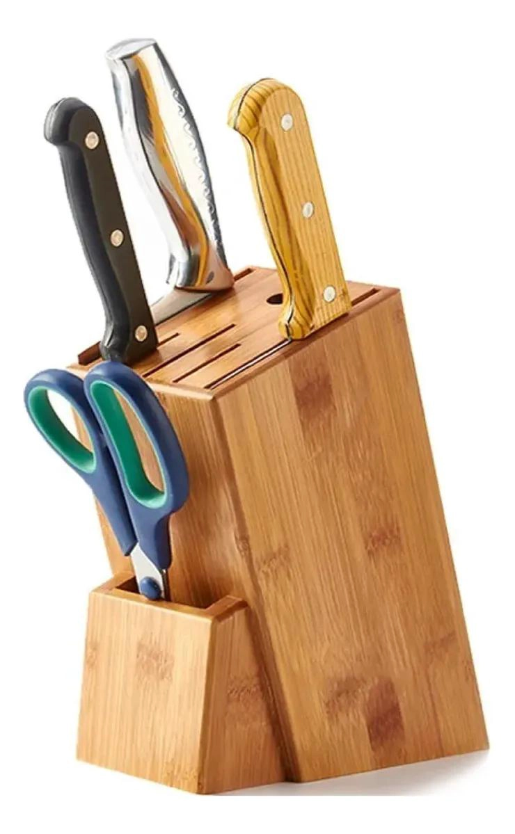 PORTA CUCHILLOS DE BAMBU CON SOPORTE Y ESTANTE PARA COCINA - 5