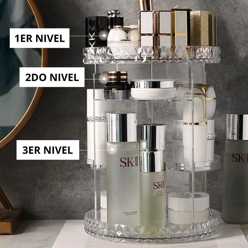 ORGANIZADOR ACRILICO PARA MAQUILLAJE Y JOYAS CON GIRO 360 GRADOS - 4