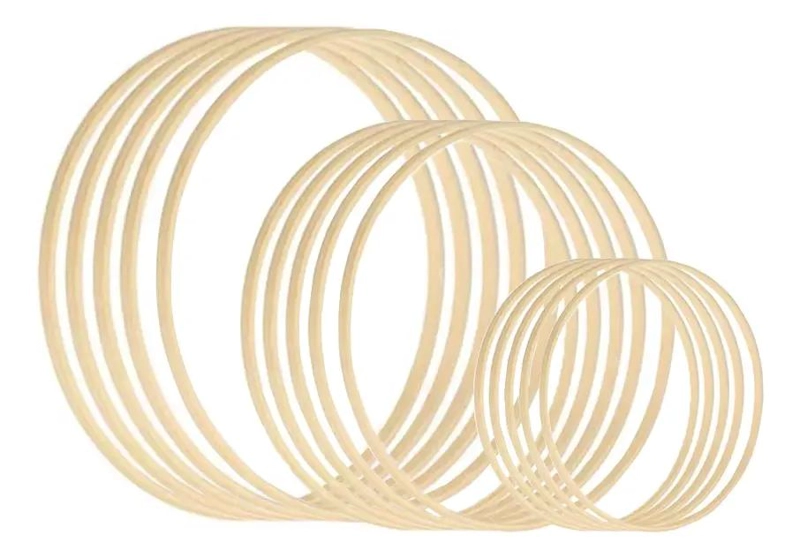 GUIRNALDA DE 15 ANILLOS ATRAPASUEÑOS CON ARO FLORAL DE BAMBU Y MADERA - 1