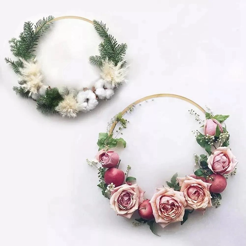 GUIRNALDA DE 15 ANILLOS ATRAPASUEÑOS CON ARO FLORAL DE BAMBU Y MADERA - 3