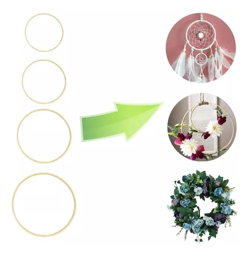 GUIRNALDA DE 15 ANILLOS ATRAPASUEÑOS CON ARO FLORAL DE BAMBU Y MADERA - 4