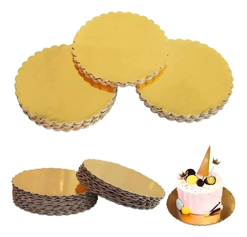 BANDEJA DORADA PARA TORTA CON BASE REDONDA DE CARTON DE 30 CM - 1