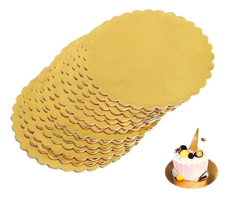 BANDEJA DORADA PARA TORTA CON BASE REDONDA DE CARTON DE 30 CM - 3