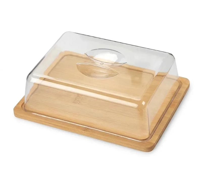 BASE RECTANGULAR DE MADERA PARA TORTAS CON CUPULA ACRILICA - 1