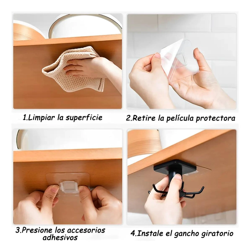SET DE 2 GANCHOS ADHESIVOS PARA PARED IDEALES PARA COCINA - 3
