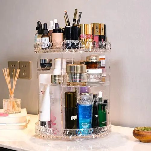 ORGANIZADOR ACRILICO PARA COSME TICOS CON 3 NIVELES Y ROTACION - 2