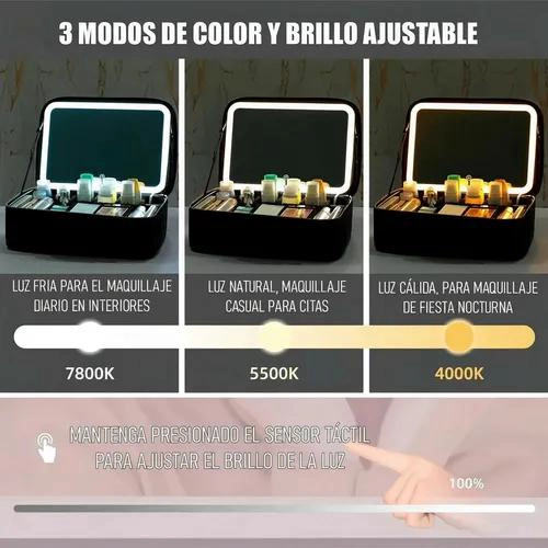 BOLSO DE MAQUILLAJE CON ESPEJO LED Y COMPARTIMENTOS - 2