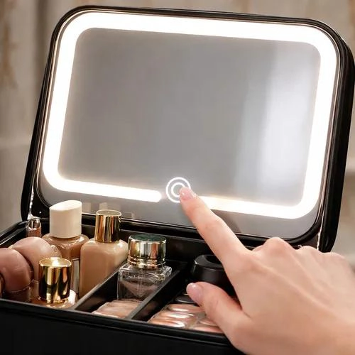 BOLSO DE MAQUILLAJE CON ESPEJO LED Y COMPARTIMENTOS - 4