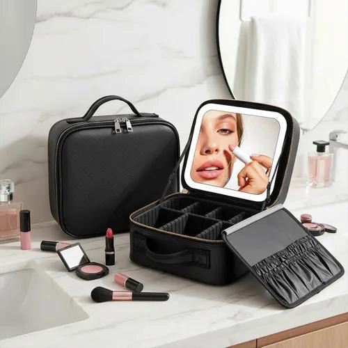 BOLSO DE MAQUILLAJE CON ESPEJO LED Y COMPARTIMENTOS - 5