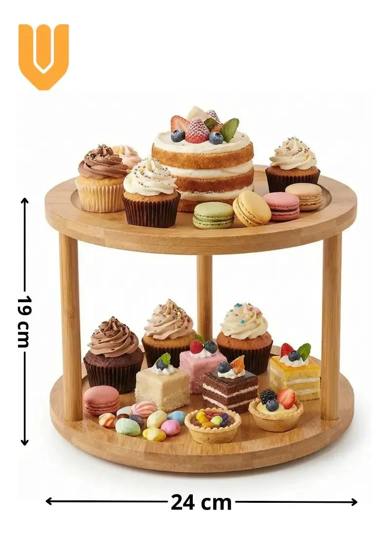 PORTA CUPCAKE GIRATORIO DE BAMBU CON ESTANTE ORGANIZADOR PARA DULCES - 2