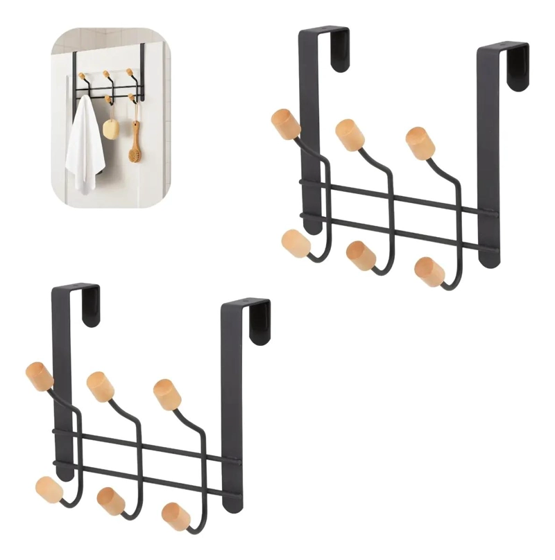 SET DE 2 COLGADORES METALICOS PARA PUERTA CON 3 GANCHOS DOBLES - 2