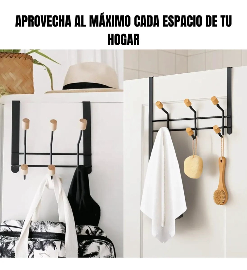SET DE 2 COLGADORES METALICOS PARA PUERTA CON 3 GANCHOS DOBLES - 3