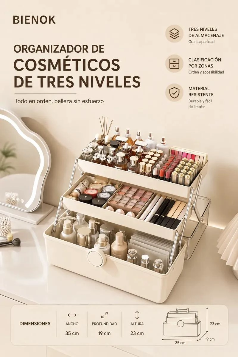CAJA ORGANIZADORA PORTATIL PARA MAQUILLAJE Y COSME TICOS CON COMPARTIMENTOS - 2