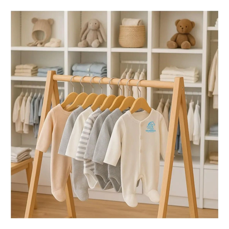 PACK DE 10 COLGADORES DE MADERA PARA ROPA DE BEBE  RESISTENTES Y SEGUROS - 2