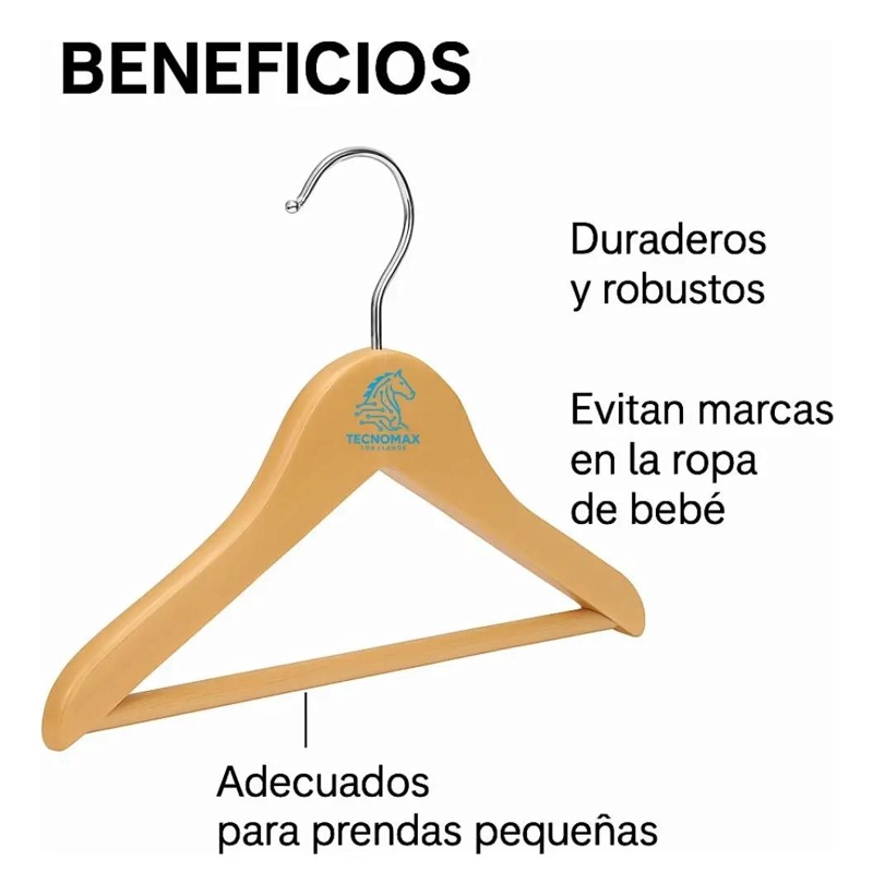 PACK DE 10 COLGADORES DE MADERA PARA ROPA DE BEBE  RESISTENTES Y SEGUROS - 5