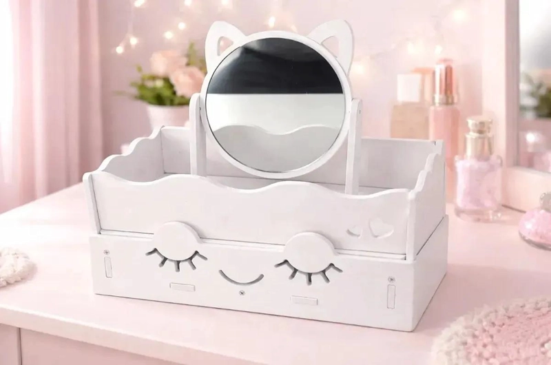 ORGANIZADOR DE MAQUILLAJE CON ESPEJO INTEGRADO Y DISEÑO MODERNO - 2
