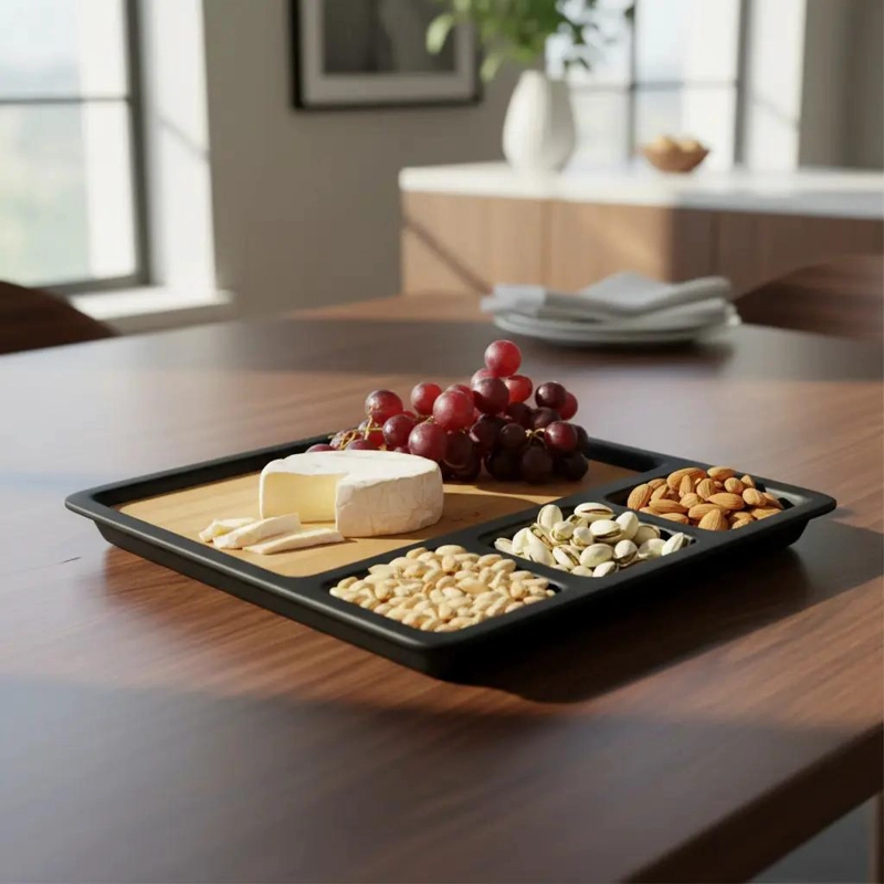 BANDEJA CERAMICA PARA APERITIVOS Y PICADAS CON DISEÑO WAYU - 1