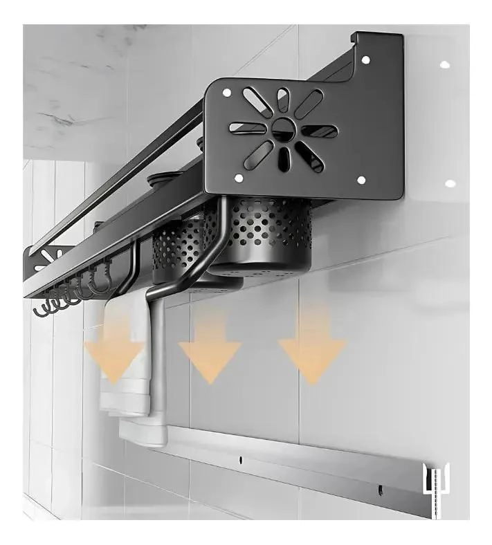 SOPORTE DE PARED NEGRO PARA UTENSILIOS DE COCINA MULTIUSO RESISTENTE - 3
