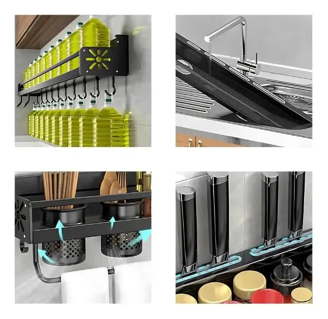 SOPORTE DE PARED NEGRO PARA UTENSILIOS DE COCINA MULTIUSO RESISTENTE - 5