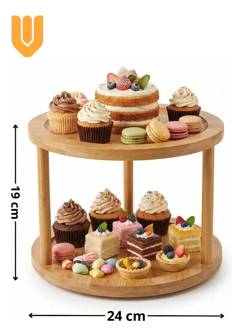 SOPORTE GIRATORIO PARA CUPCAKES Y DULCES EN BAMBU NATURAL - 2