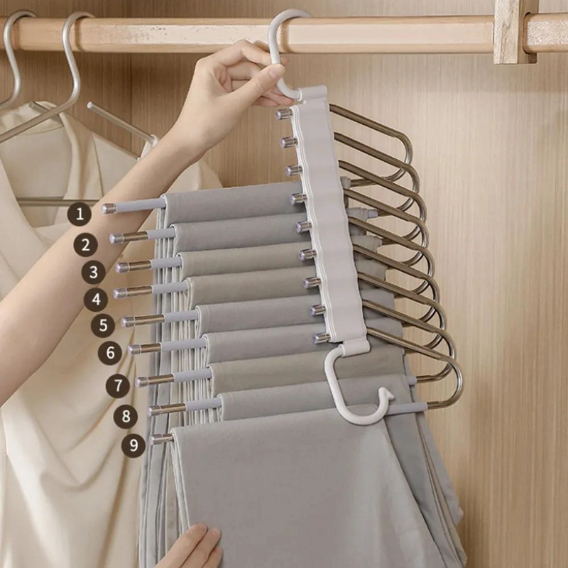 COLGADOR PLEGABLE MULTIFUNCIONAL PARA PANTALONES CON 9 POSICIONES - 2