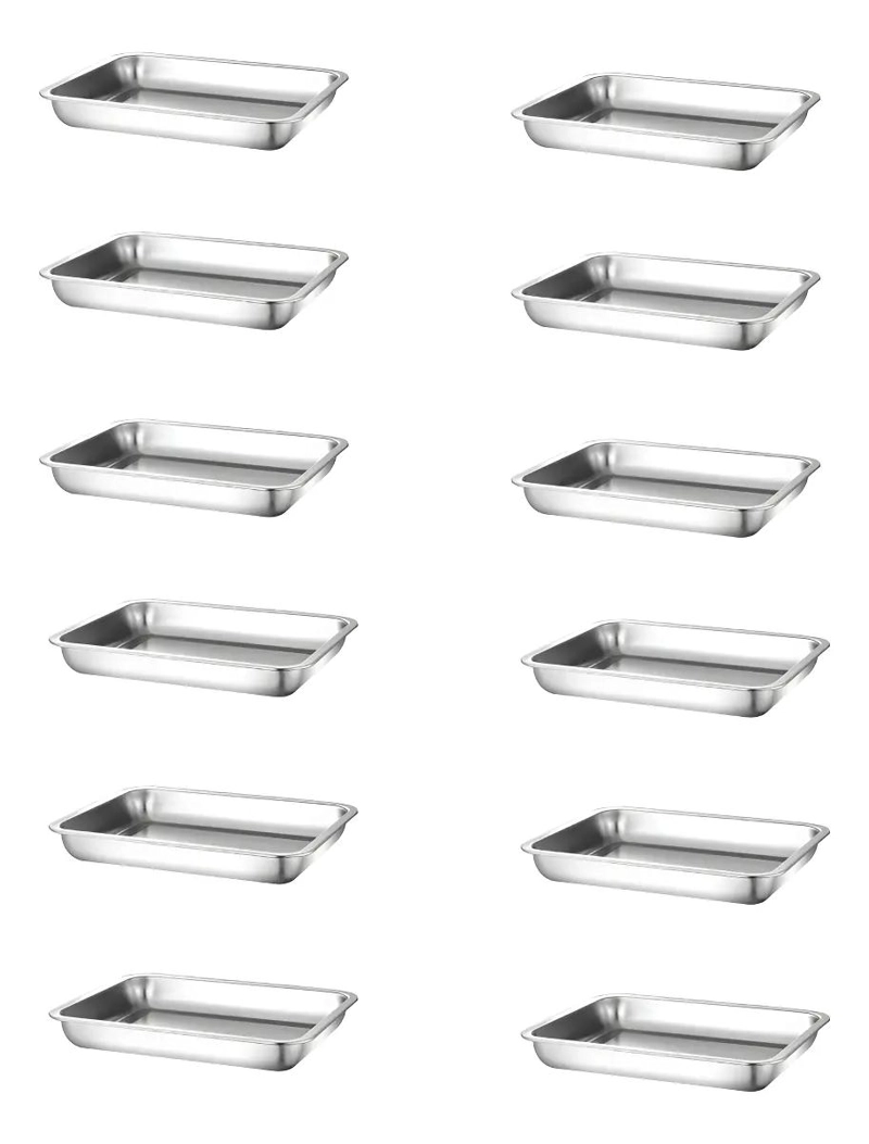 PACK DE 12 BANDEJAS PARA HORNO DE ACERO INOXIDABLE 32X22X2 CM COLOR PLATEADO - 1