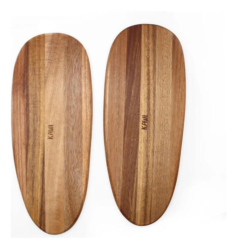 SET DE 2 TABLAS BANDEJA OVALADA RUSTICA DE MADERA DE ACACIA - 3