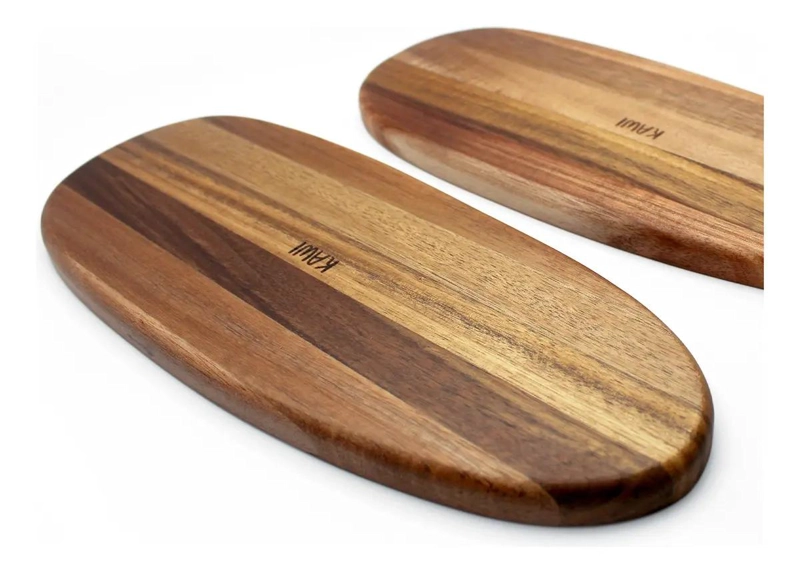 SET DE 2 TABLAS BANDEJA OVALADA RUSTICA DE MADERA DE ACACIA - 5