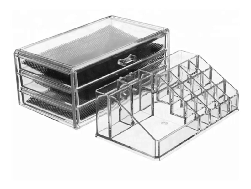 ORGANIZADOR ACRILICO TRANSPARENTE PARA COSME TICOS Y JOYAS CON COMPARTIMENTOS - 3