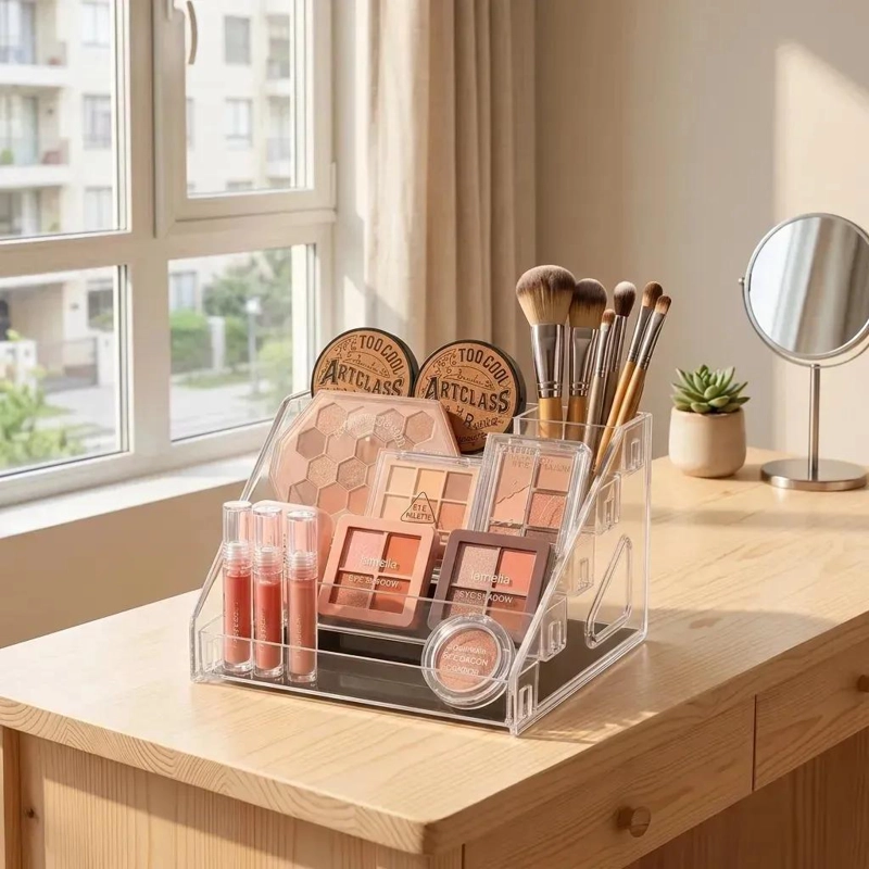 ORGANIZADOR ACRILICO TRANSLUCIDO PARA MAQUILLAJE CON 5 NIVELES - 4
