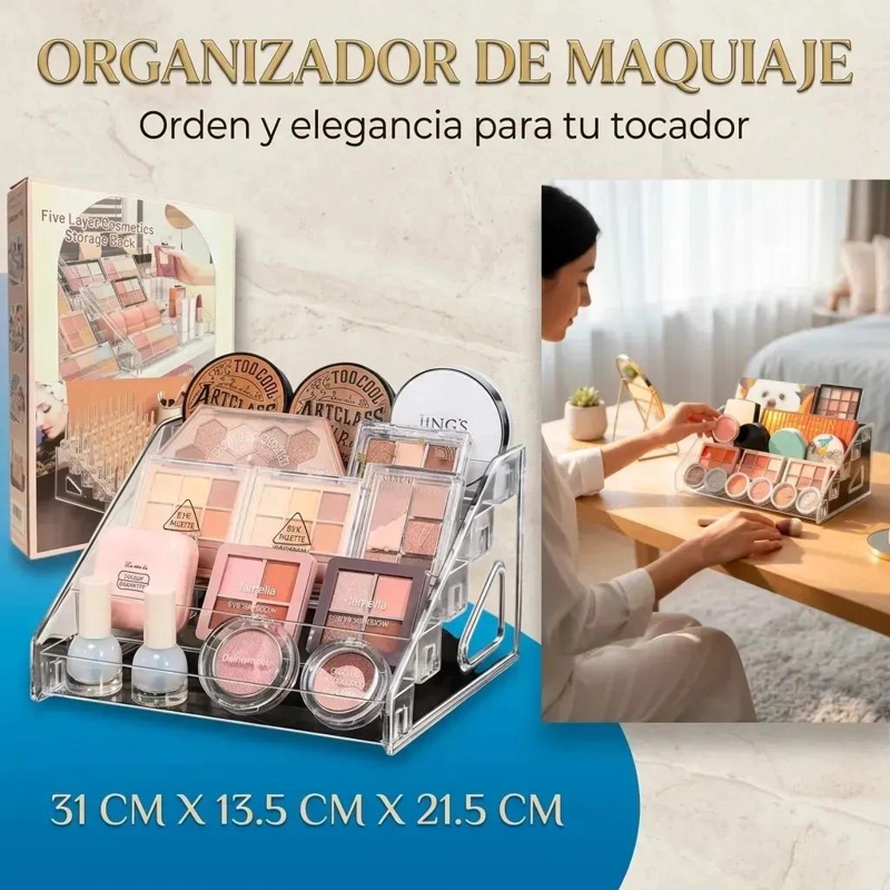 ORGANIZADOR ACRILICO TRANSLUCIDO PARA MAQUILLAJE CON 5 NIVELES - 5