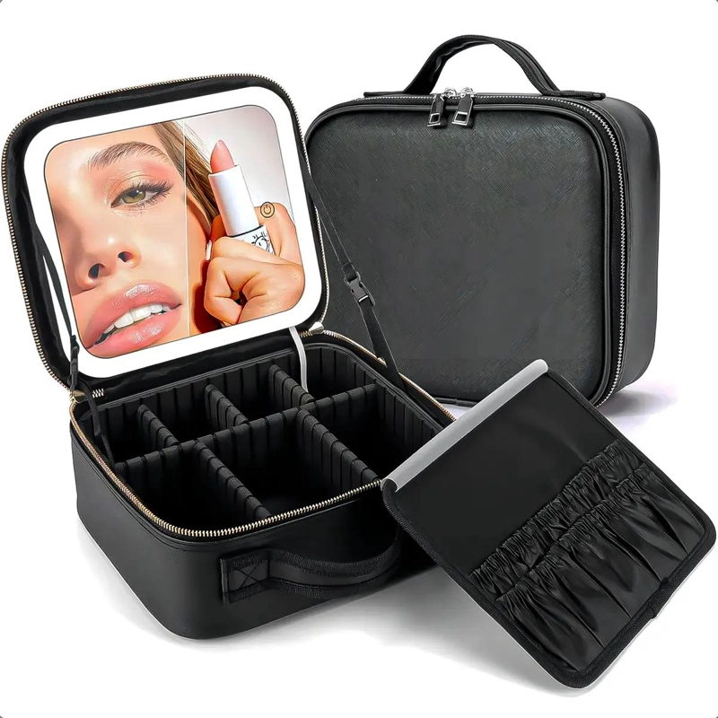 COSMETIQUERO MALETA CON ESPEJO LED PARA ORGANIZAR MAQUILLAJE Y ACCESORIOS - 1