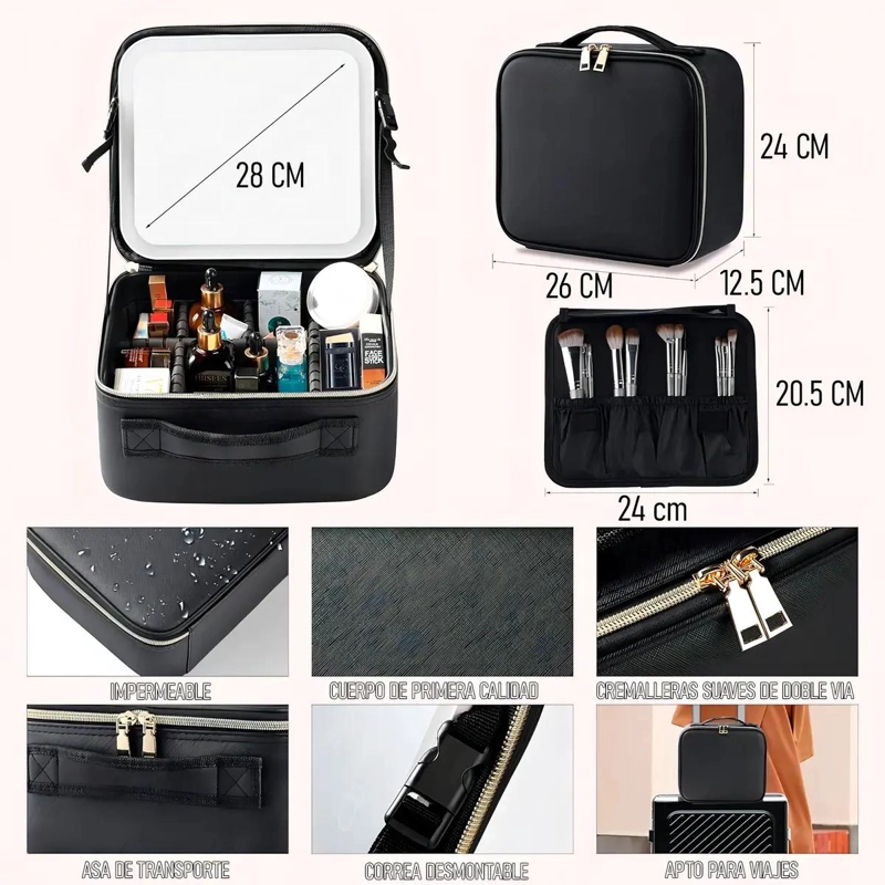 COSMETIQUERO MALETA CON ESPEJO LED PARA ORGANIZAR MAQUILLAJE Y ACCESORIOS - 2